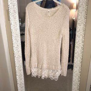 Lace trim tunic sweater